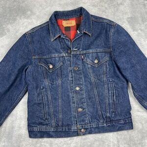Vtg Levis Type 3 Trucker Jacket 70411 Mens 42 Red Buffalo Check Lining‎ USA Made